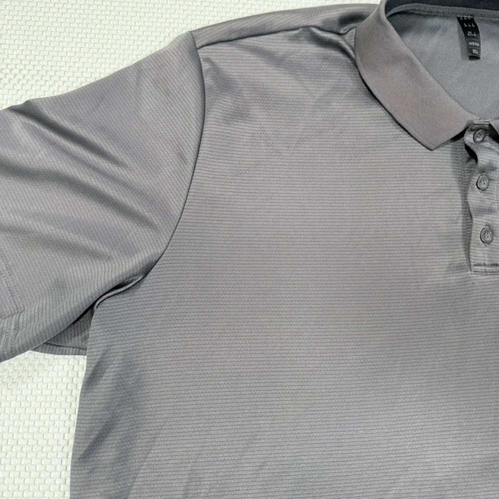 Adidas Polo Shirt Mens 2XL Gray Shadow Striped Short Sleeve Golf Performance Tee